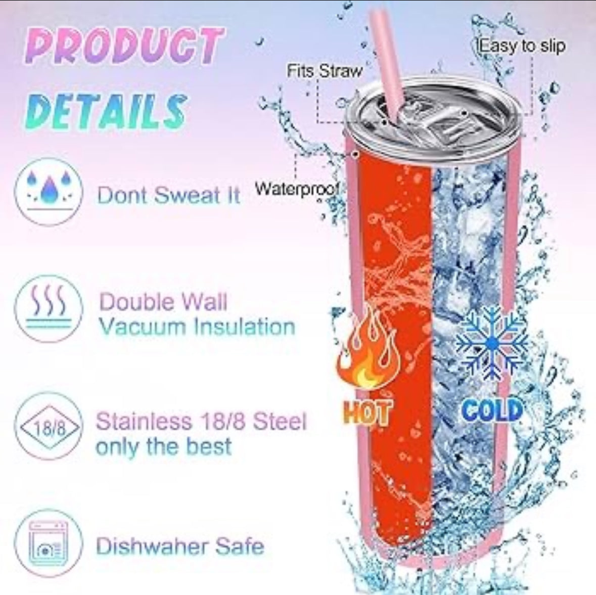 Silver Denim Luxe Skinny 20oz Stainless Steel Tumbler- with Matching Lid - Luxe Bundle